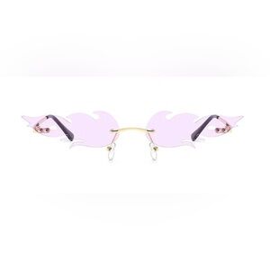 Rimless Pink Flame-Edge Sunglasses with Gold Bridge